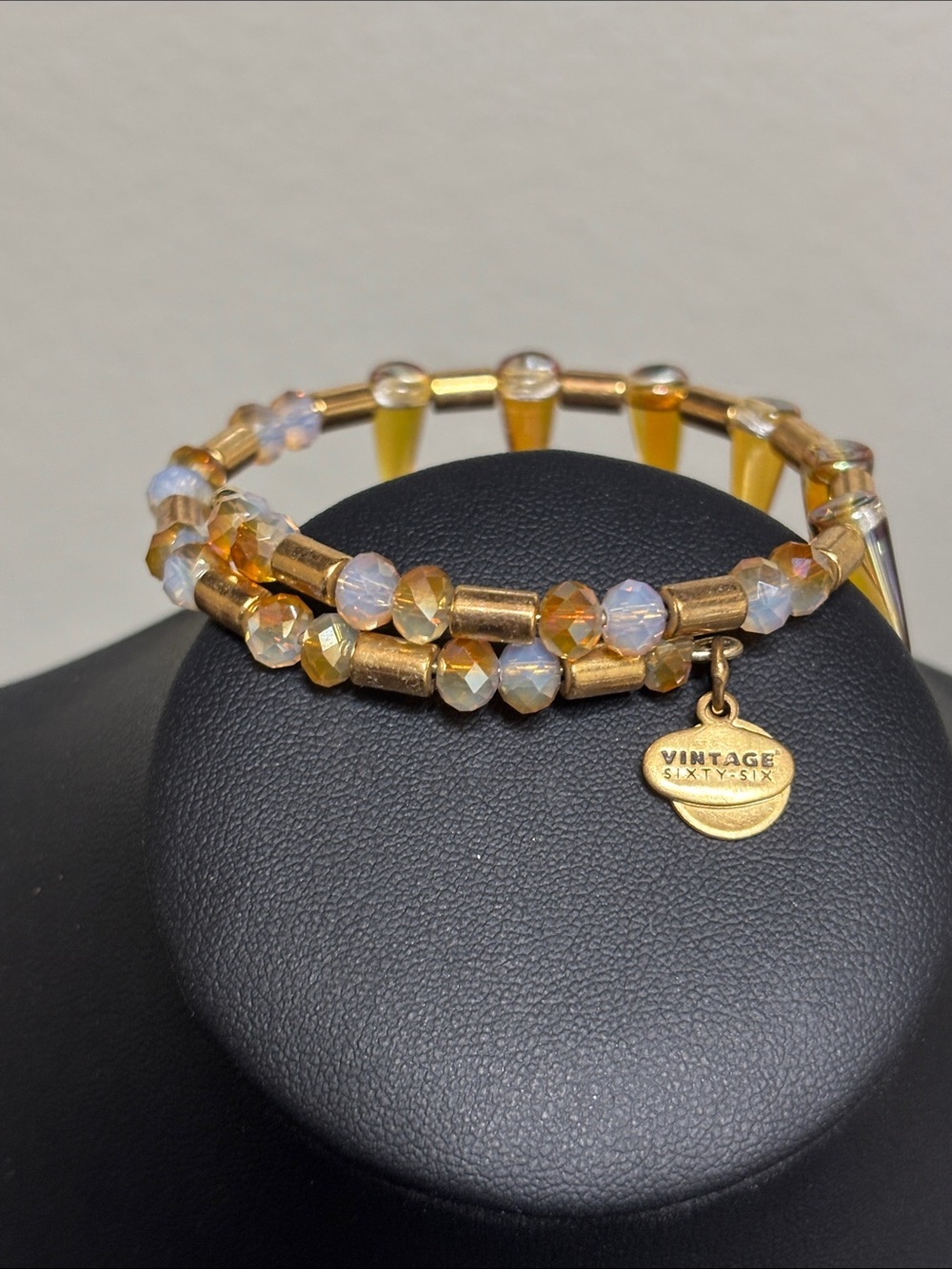 Alex and Ani Gold Tone and Amber Spike Beaded Wrap Bracelet Elegant Adjustable